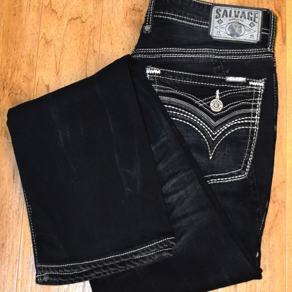 Salvage Mayhem Straight Regular Fit Mens 32X Dark Wash Contrast Stitching